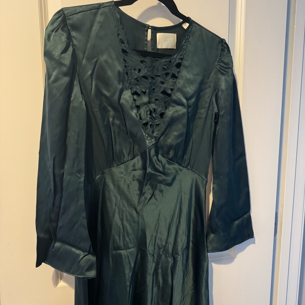 DÔEN Melinda Embroidered Silk Midi Dress Alpine Green | S - Picture 6 of 10